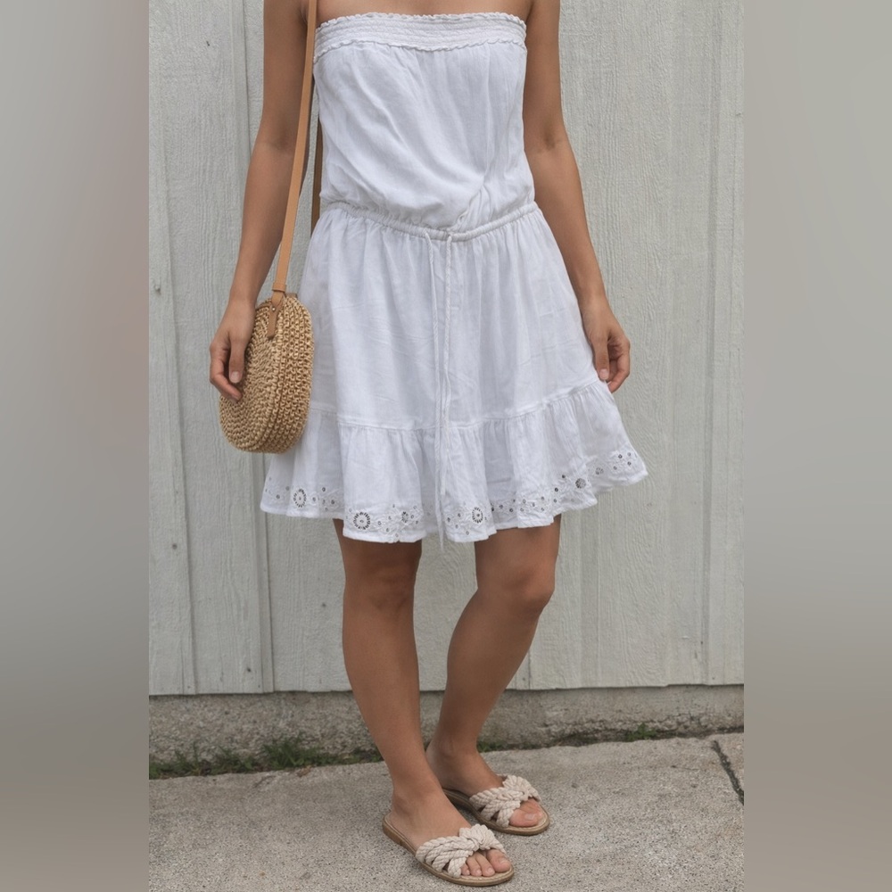 White Eyelet Tiered Mini Skirt with Elastic Waist